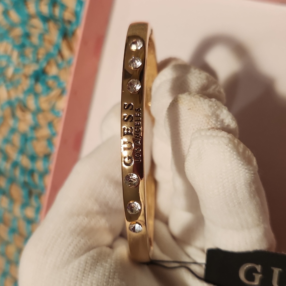 GUESS Gold Bracelet with Clear Stones Logo Accent - Picture 10 of 16